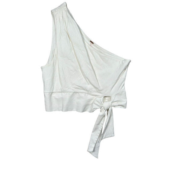 Free People Carmen One Shoulder Crop Top Size S White Tie Front Resort - Picture 2 of 9